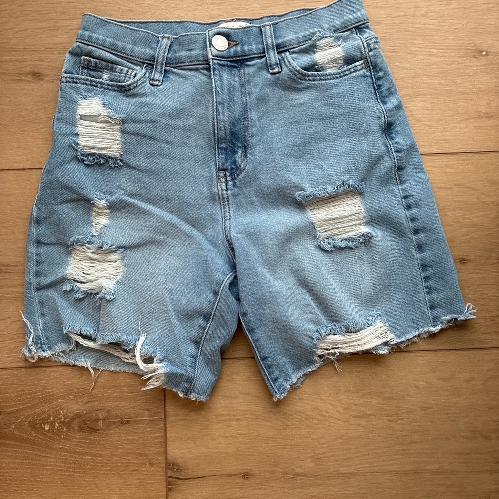 Juniors Sz 5 27W Super High Rise Denim Dad Shorts